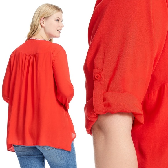 ANDREE Embroidered Sharkbite Tunic Roll Sleeves - Picture 3 of 8